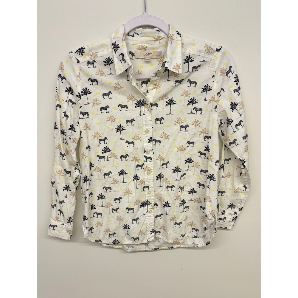 Safari Preppy Button Down Zebra Palm Print Women XSP Animal Print Quirky Zoo